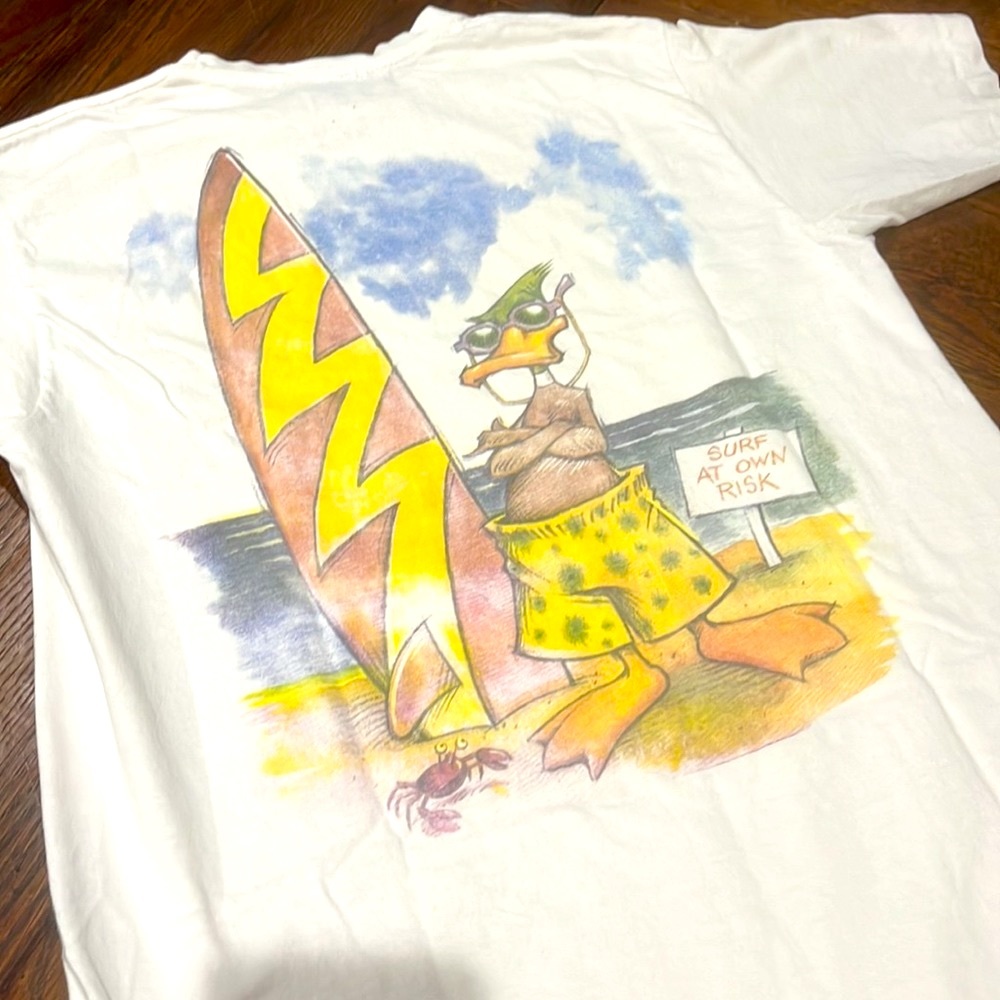 Vintage Duck Head 1993 “Duck Out: Surf at Own Risk” T-shirt